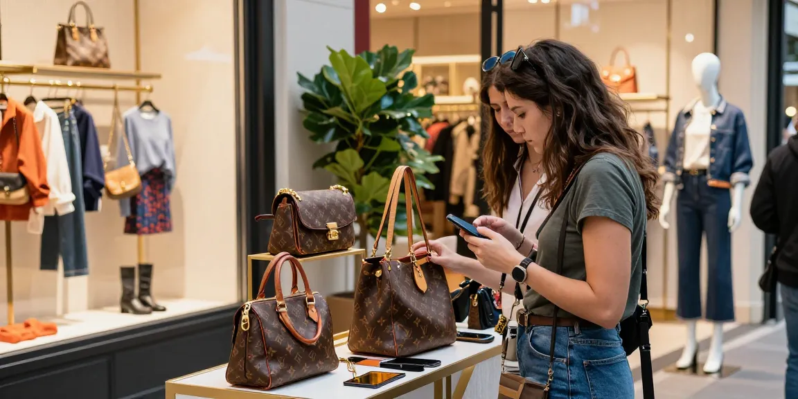Shopper exploring high-quality replica items at shs-dome5.com boutique in urban setting.