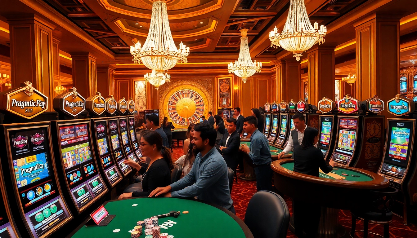 Engaged players enjoying slot pragmatic play machines in a luxury casino atmosphere.