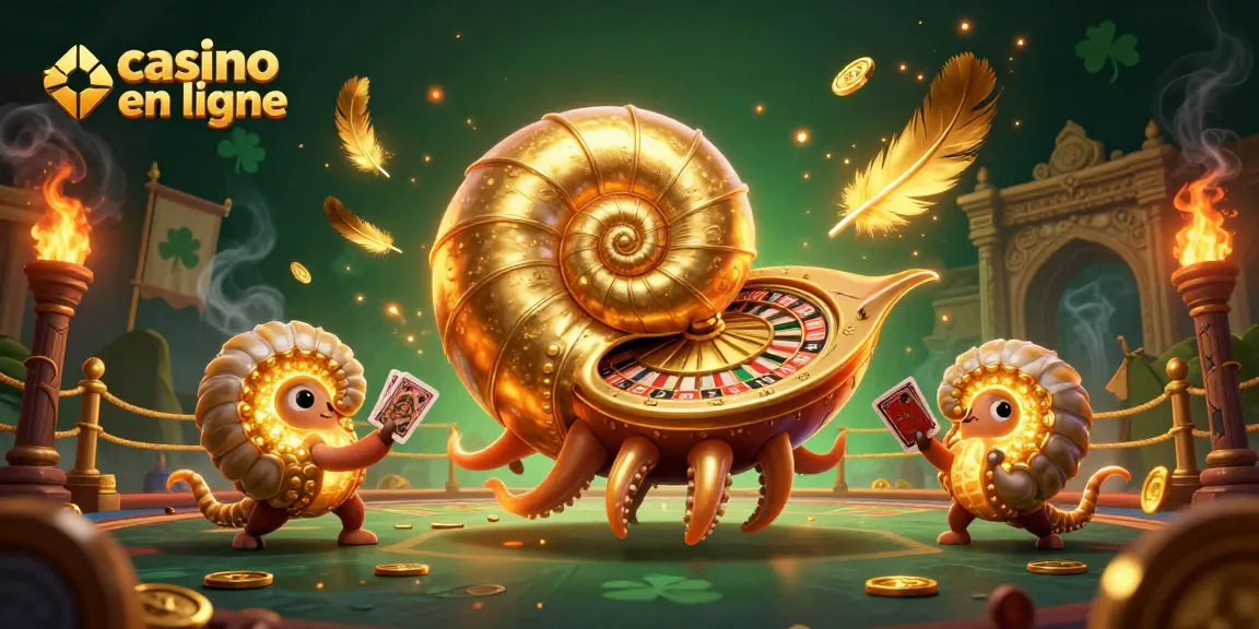 Jouez au casino en ligne avec une illustration captivante de nautilus et de cartes.