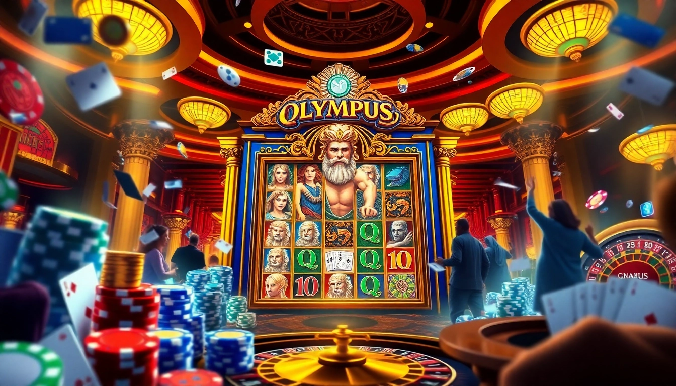 Experience the excitement of the Olympus slot machine in a luxurious casino setting.