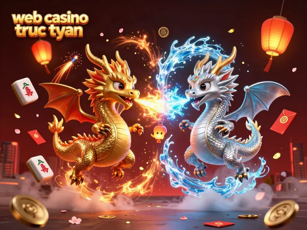 Trải nghiệm web casino trực tuyến với hình ảnh rồng 3D và biểu tượng may mắn thu hút.