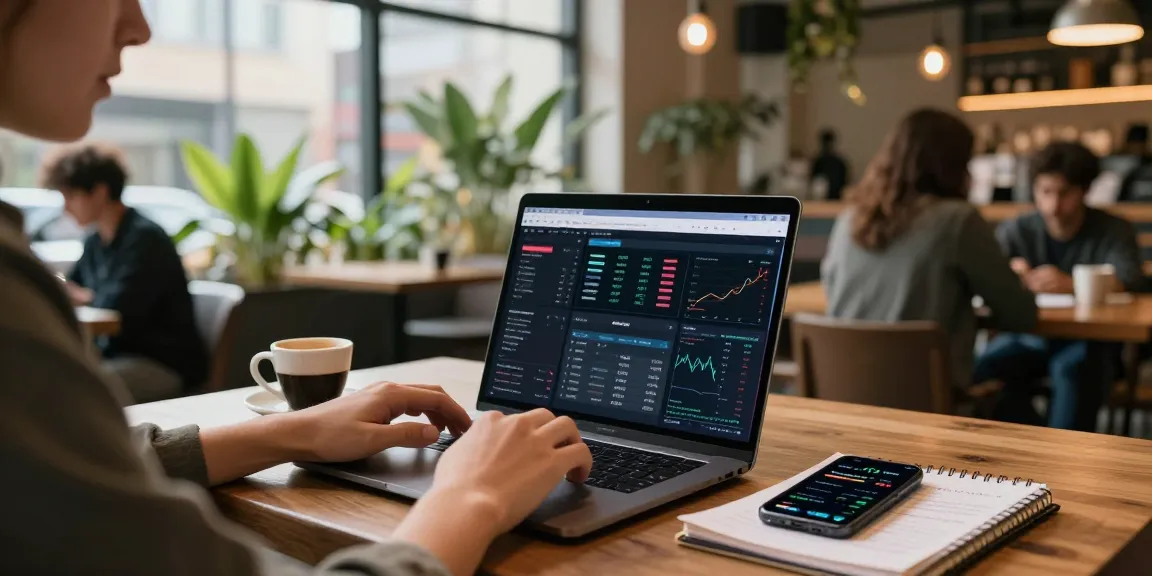 Cloud mining without hardware displayed on screens, showcasing cryptocurrency innovations in a professional coffee shop environment.