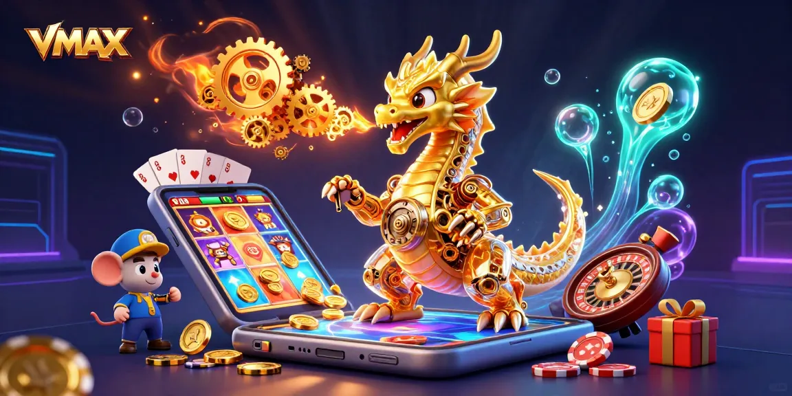 VMAX showcases thrilling casino excitement with a golden dragon and energetic gaming elements.
