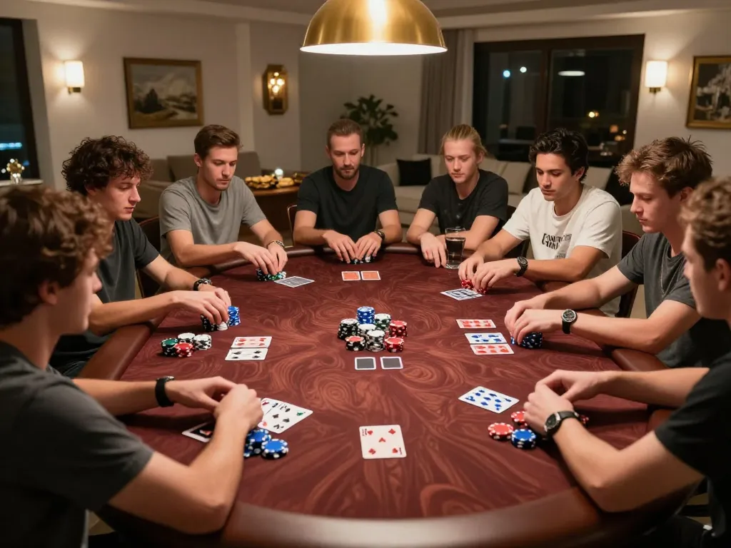 Players enjoying a friendly poker game at home, highlighting the cm88-t1 strategy in a social setting.