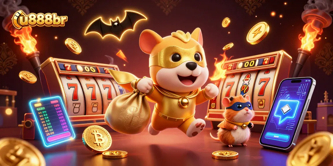 Engage with u888br's exciting jackpot scene featuring a superhero dog and vibrant casino elements.