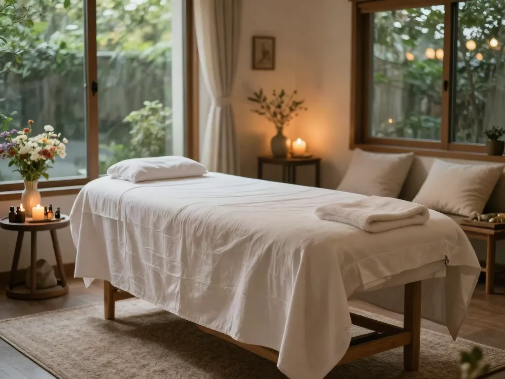 Tranquil massage setup inviting relaxation and peace, focusing on 성북구출장마사지 services.