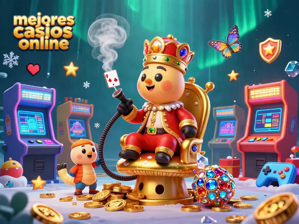 Juega en los mejores casinos online con una escena de tragamonedas, cartas y símbolos brillantes.