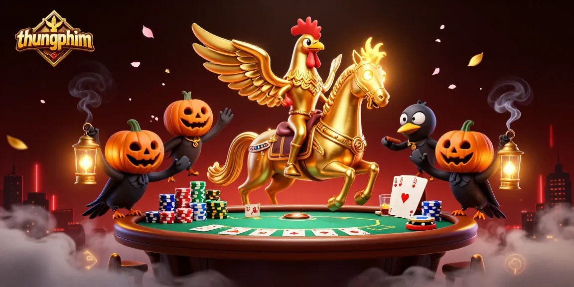 Engage in vibrant gameplay with thungphim's cartoon characters in a packed casino scene.