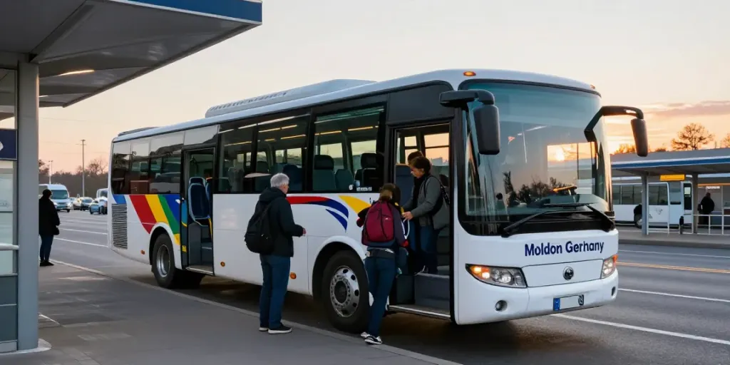 Transport Moldova Germania: Călătorie confortabilă cu autocar modern din Moldova spre Germania.