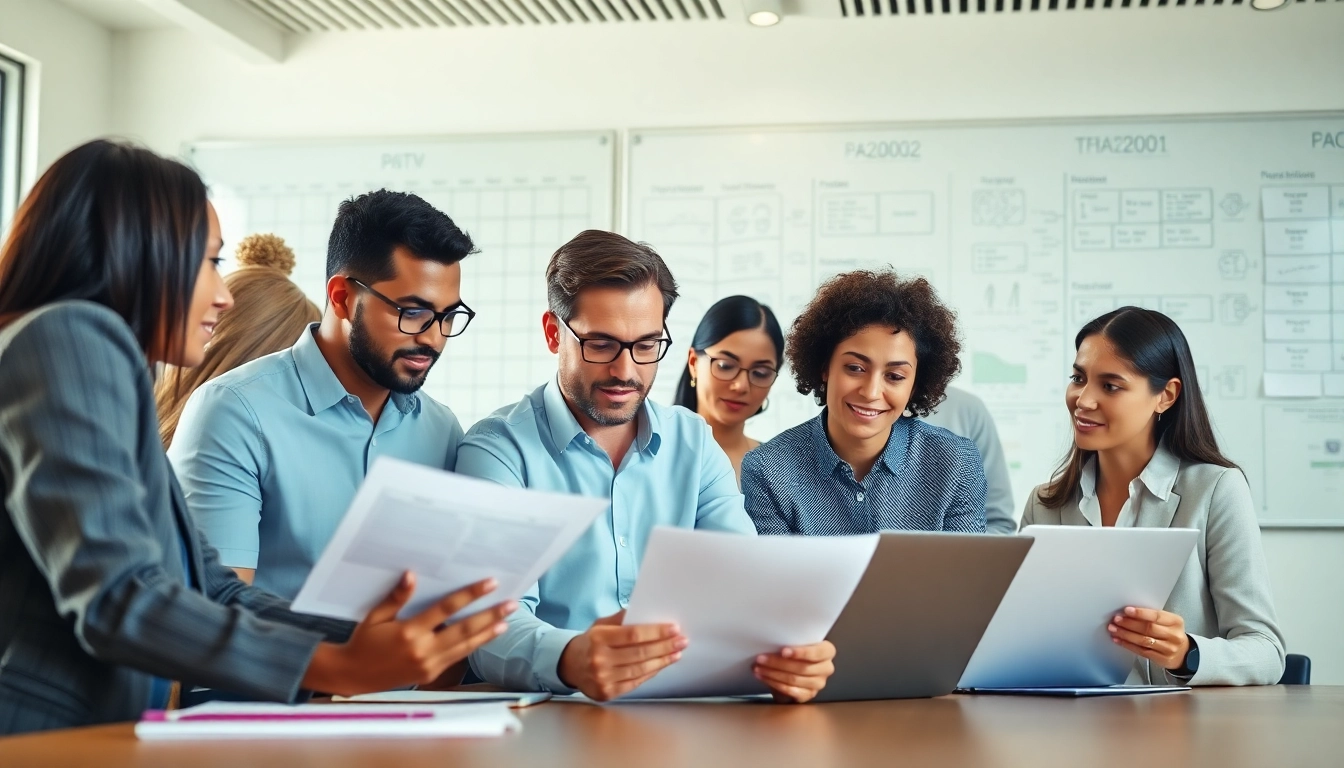 Collaborative team engaged in Proposal Writing and Management activities in a modern office.