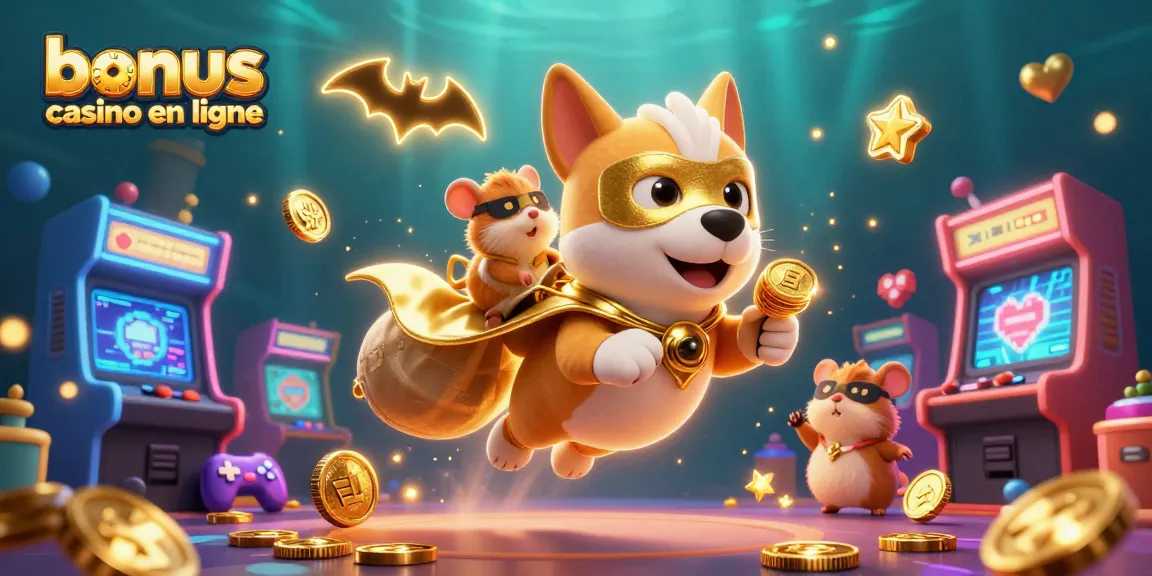 Élevez votre expérience de jeu avec le bonus casino en ligne, incarné par un chien héros portant un sac de pièces d'or.