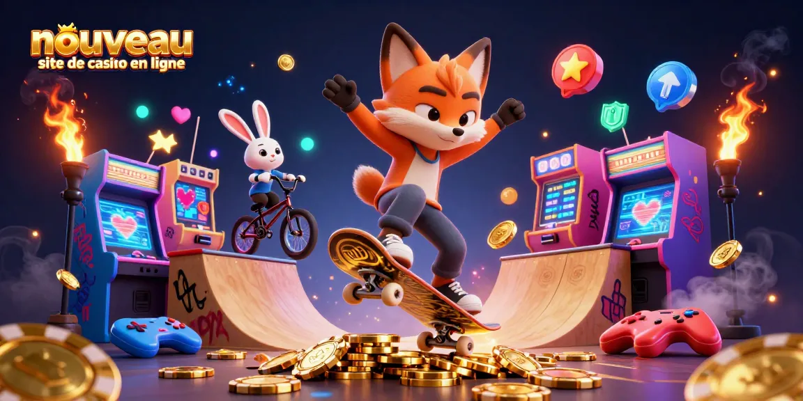 Découvrez un nouveau site de casino en ligne avec un renard et un lapin en action sur des jetons dorés.