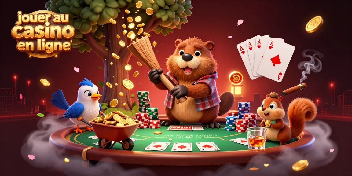 Jouer au casino en ligne avec un castor bûcheron et ses compagnons collectant des pièces d'or.