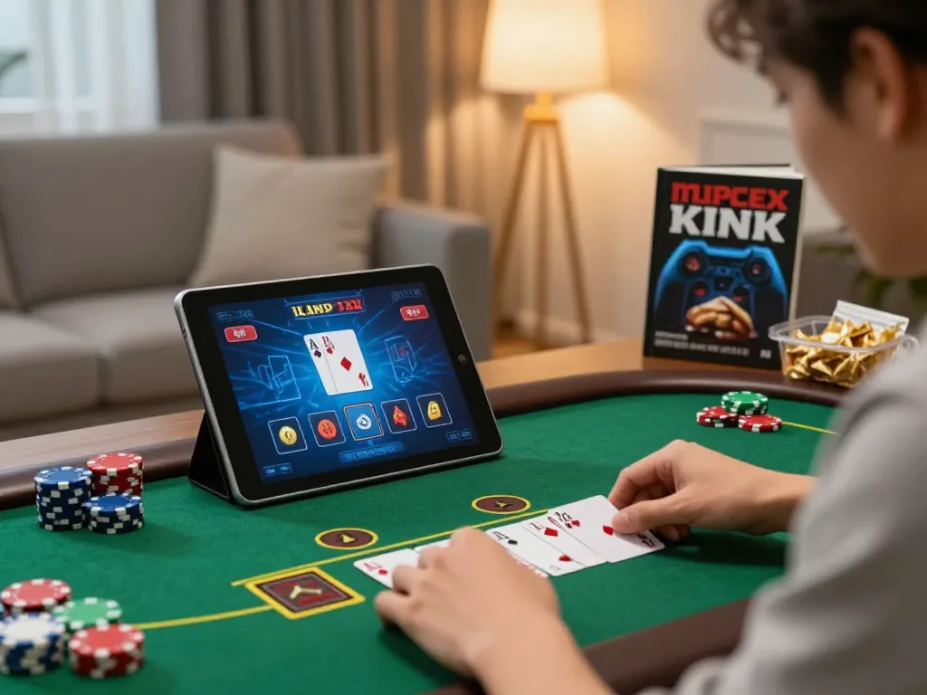 Player enjoying jmb88 live blackjack on tablet in cozy home environment
