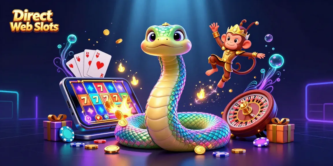 Experience Direct Web Slots with vibrant slot action and festive animations in this dynamic illustration.