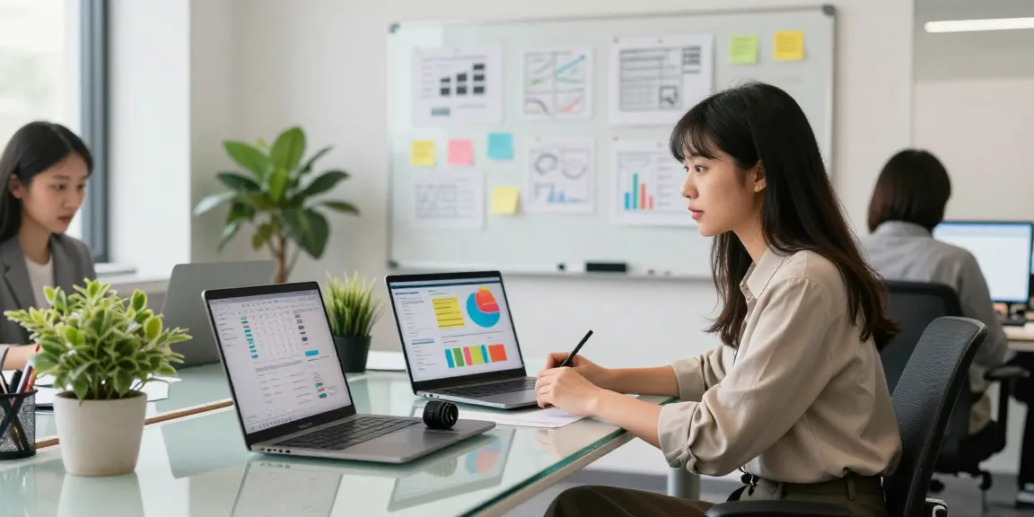 Young professional brainstorming marketing strategies in a vibrant tech office where marketing experts crush on innovative ideas.