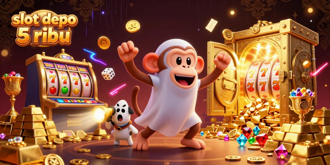 Experience thrilling wins with slot depo 5 ribu as playful characters animate a vibrant casino scene.