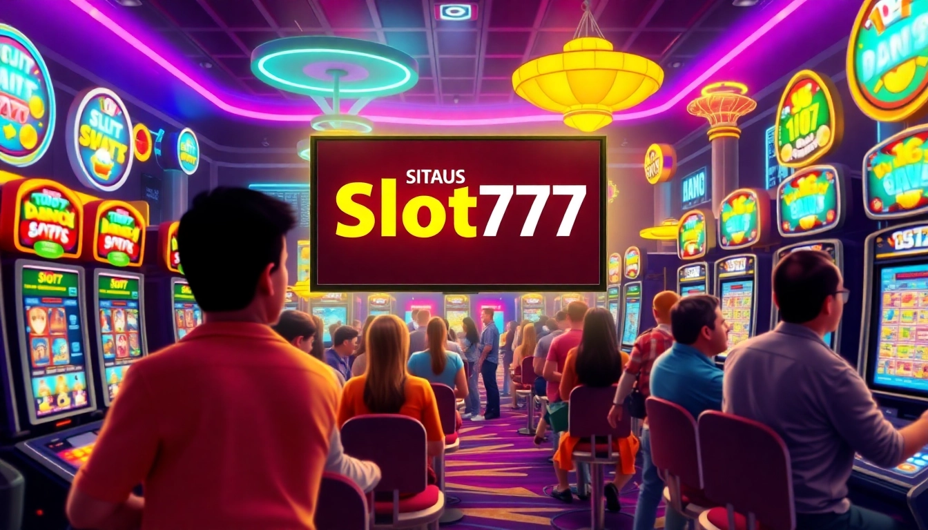 Menang besar di situs slot777 dengan berbagai mesin slot warna-warni dan suasana meriah.