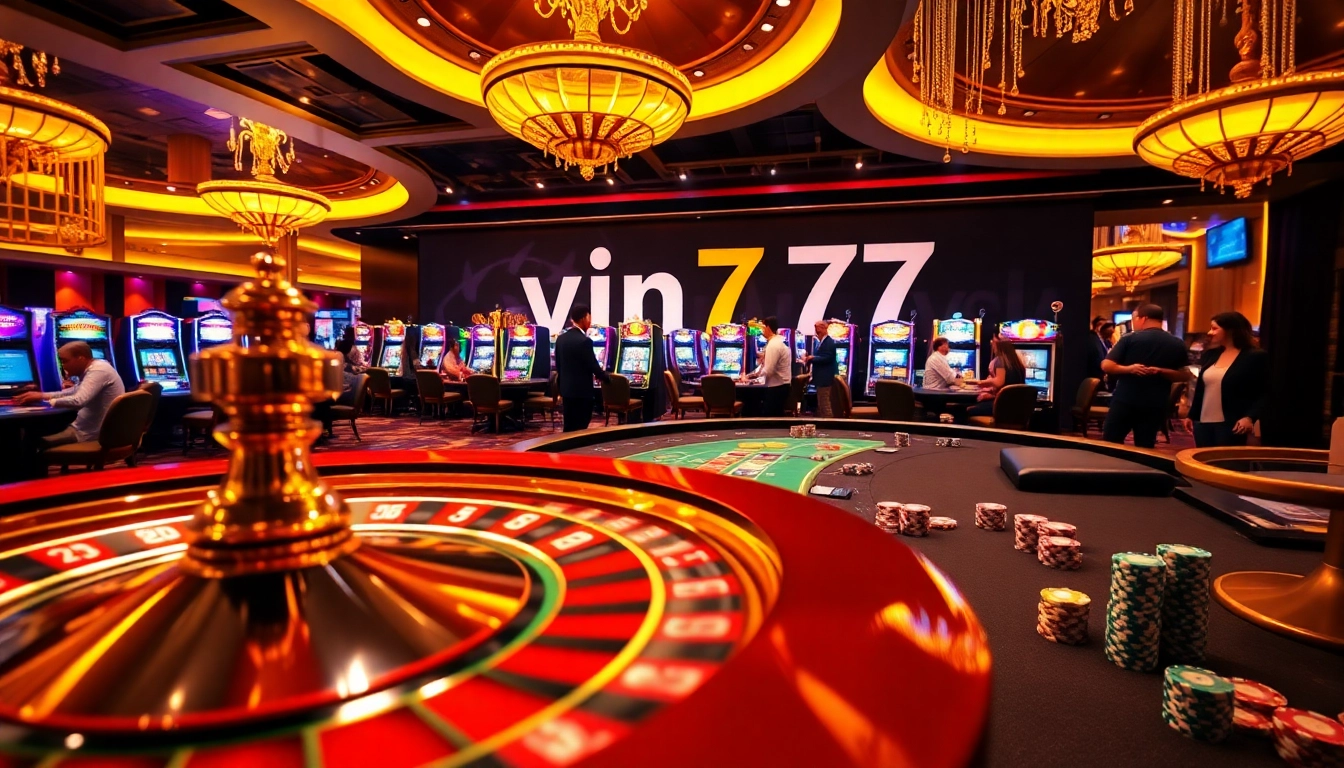 Experience the thrill of gambling at vin777 with vibrant casino visuals showcasing poker, roulette, and slots.