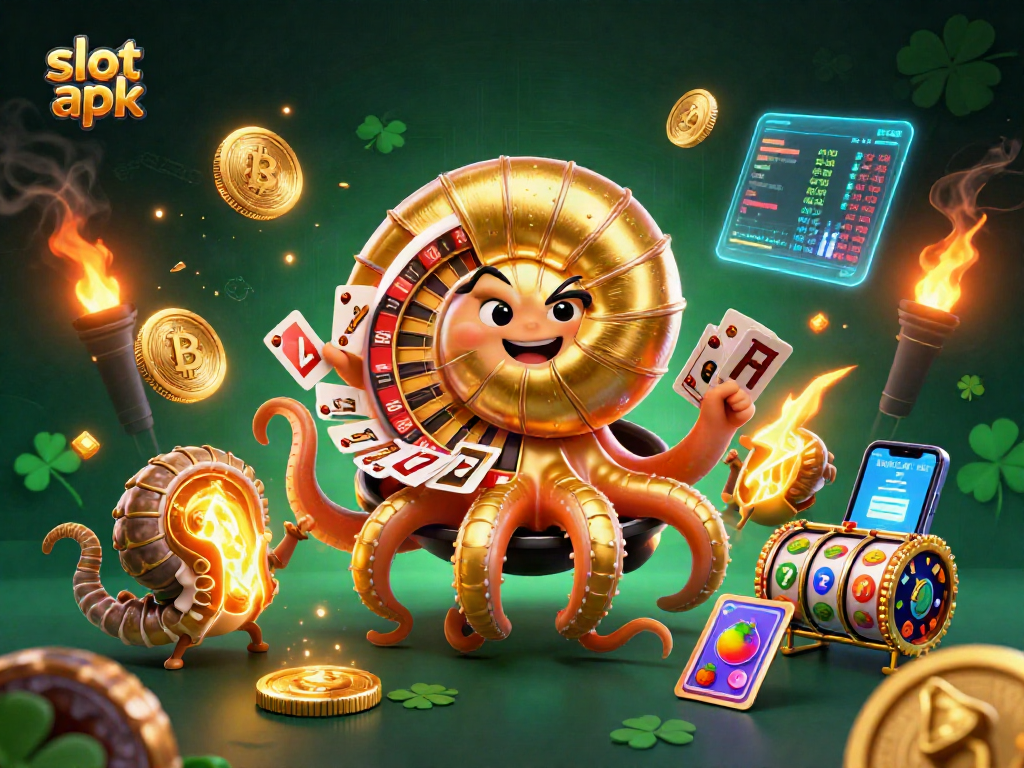 Spin the reels of slot apk while diving into a vibrant casino world with ancient nautilus and crypto elements.
