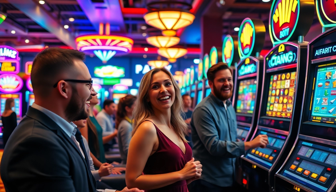 Permainan slot depo 1k yang menyenangkan dengan pemain antusias di kasino.