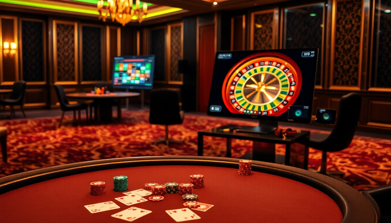 Configuration passionnante de table de poker avec des jetons et des cartes représentant un casino en ligne France fiable.