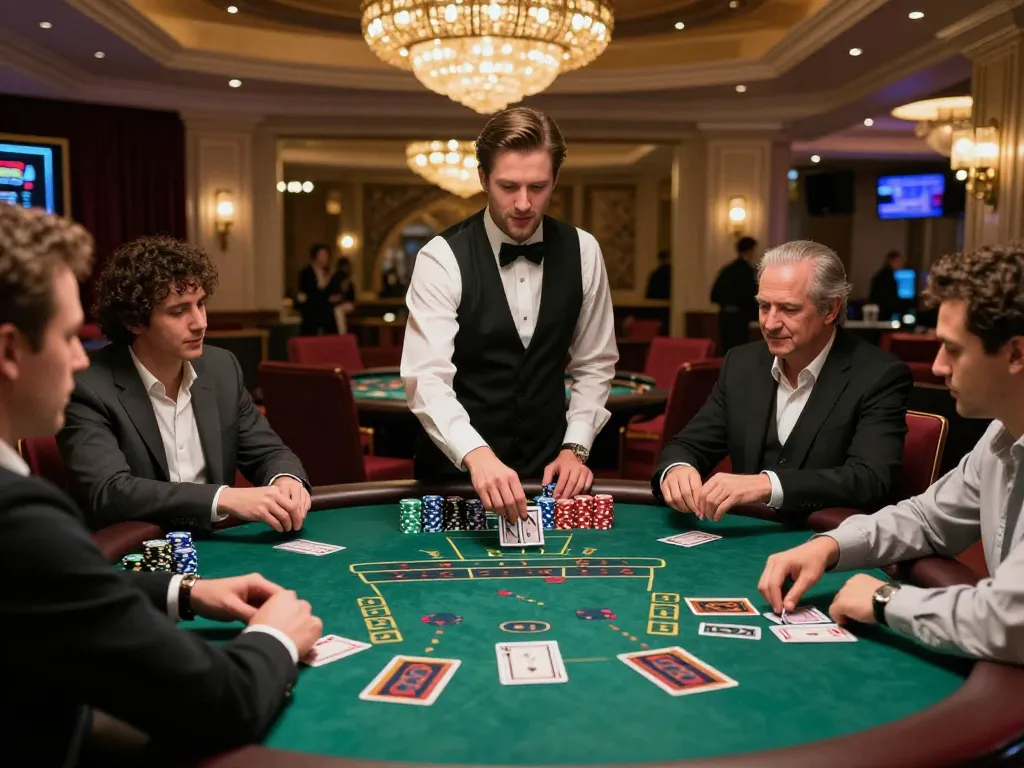 Players engage in intense blackjack action at 789winii table, showcasing strategic gameplay and vibrant casino atmosphere.