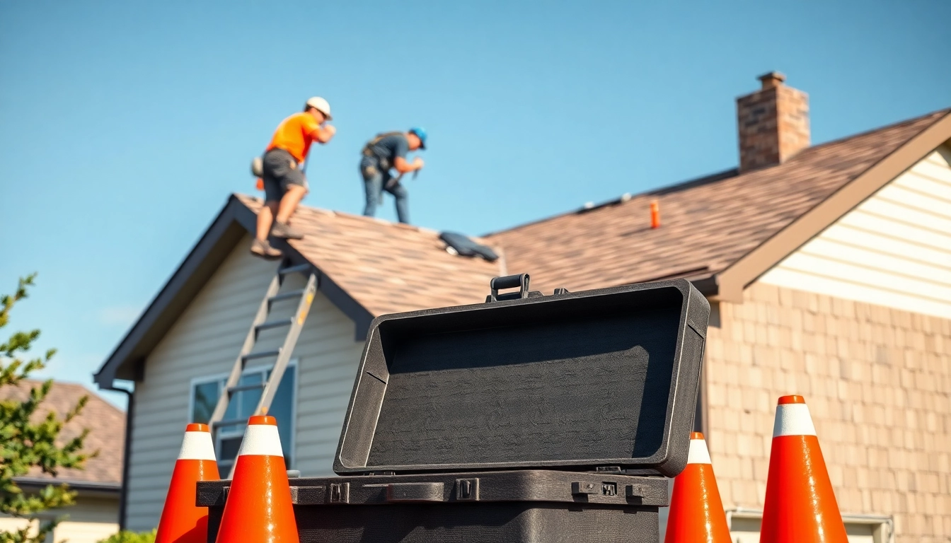 Experience Professional roofing services with skilled workers installing a roof, showcasing tools and materials.