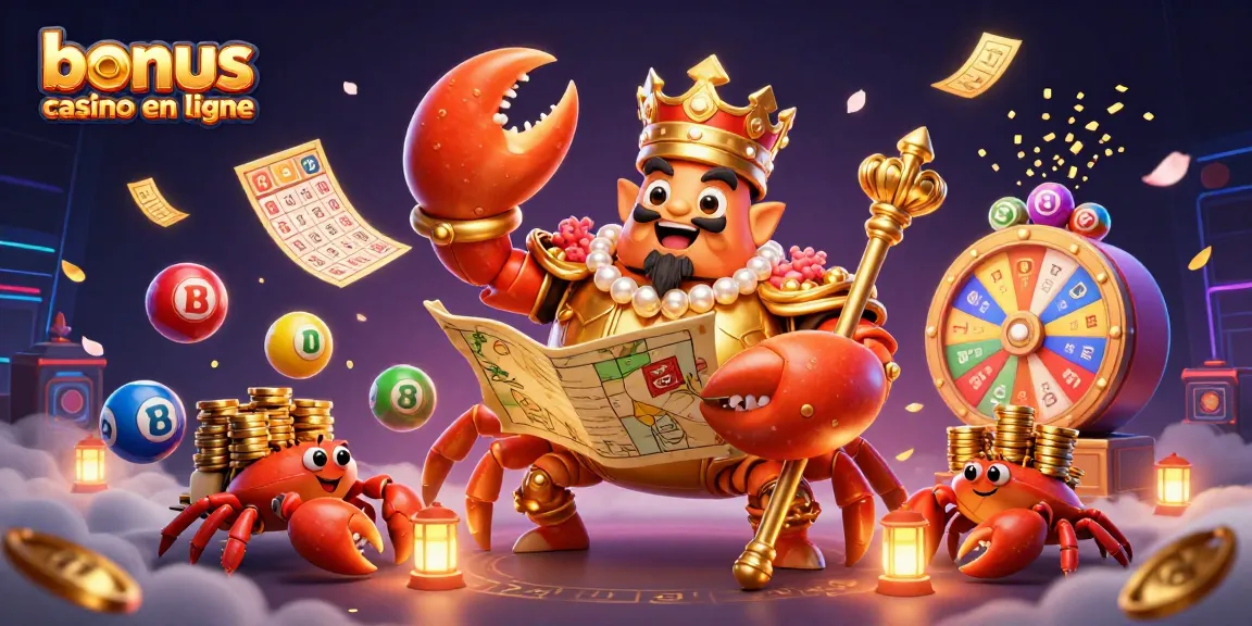 Jouez au bonus casino en ligne en remportant des gains avec un roi crabe et ses trésors.