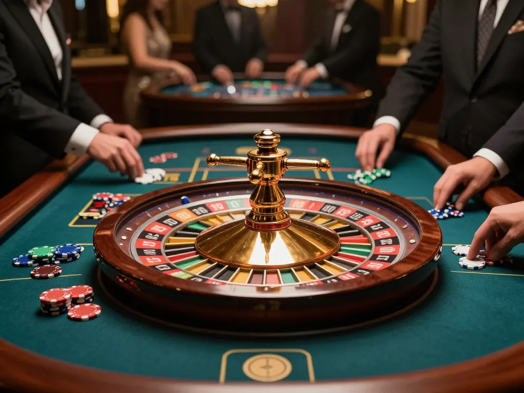 Players betting on roulette at a stylish casino table showcasing 123b's premier gaming experience