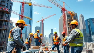 Construction workers collaborating on a site, showcasing a New York City General Contractor at work.