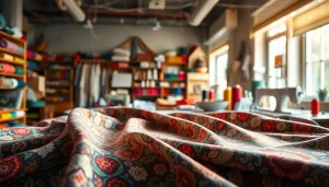 Gebruik mousseline stof in een kleurrijke textielwerkplaats met garens en gereedschap