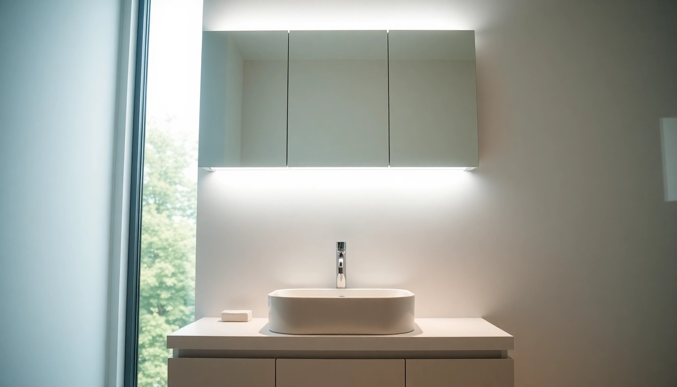 Stylish spiegelschrank led with modern design and integrated lighting in a bright bathroom.