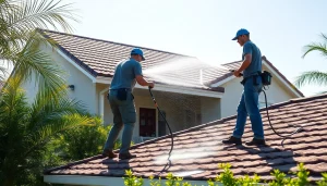 Roof cleaning by professionals using a soft wash system in Kissimmee, Florida.