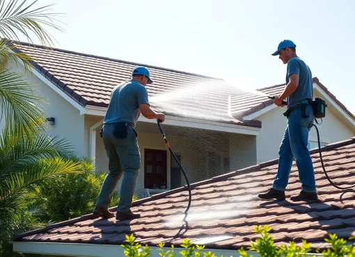 Roof cleaning by professionals using a soft wash system in Kissimmee, Florida.