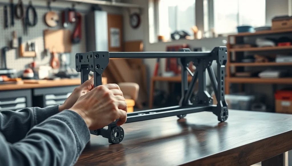 Assembling pf940v2 frame only on a workbench with tools showcasing craftsmanship.