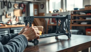 Assembling pf940v2 frame only on a workbench with tools showcasing craftsmanship.