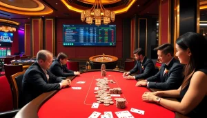 Engaging poker scene inspired by https://uu88.blog/ showcasing strategic gameplay in a luxury casino.
