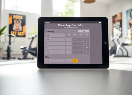 Calculate your body fat percentage calculator with a modern interface in a bright home gym.