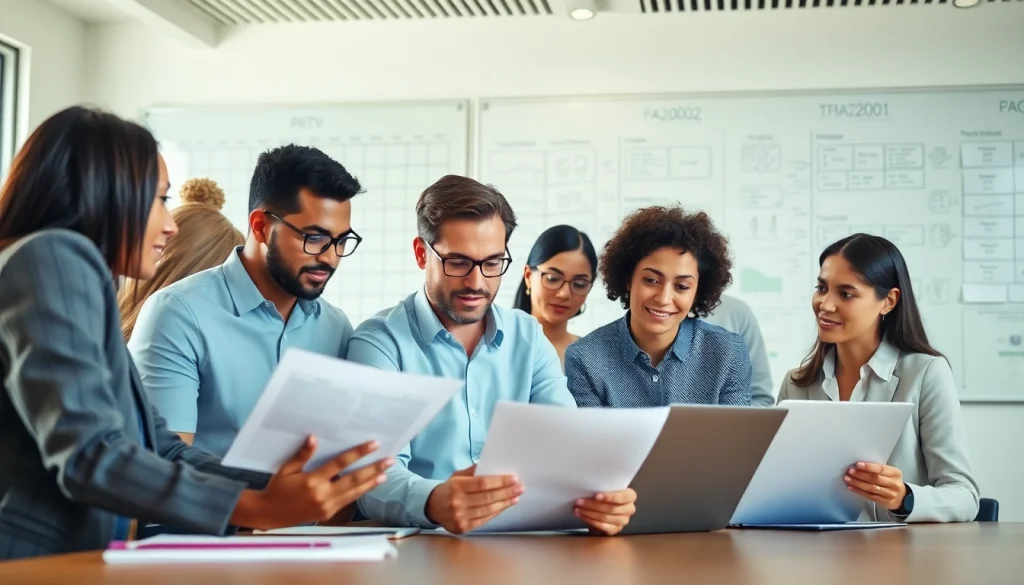 Collaborative team engaged in Proposal Writing and Management activities in a modern office.