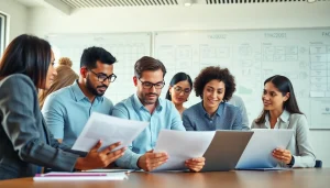 Collaborative team engaged in Proposal Writing and Management activities in a modern office.