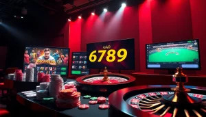 Experience the excitement of gà 6789 online gambling with vibrant visuals of poker chips and roulette.