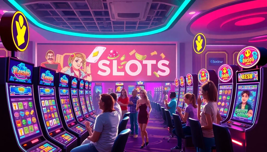 Situs kode4d engaging online gaming environment with diverse players and vibrant slot machines