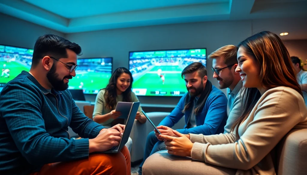 Engaging online sportsbooks Canada scene with diverse bettors in an exciting atmosphere.