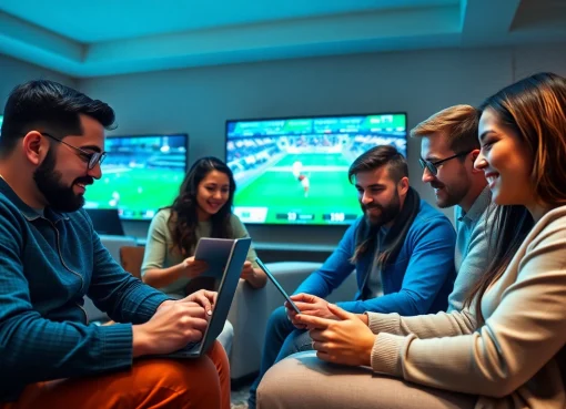 Engaging online sportsbooks Canada scene with diverse bettors in an exciting atmosphere.