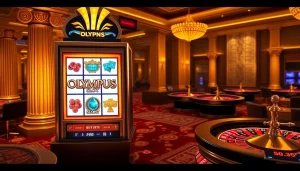 Rasakan sensasi Olympus slot di kasino mewah dengan mesin-mesin berwarna-warni dan motif Yunani.