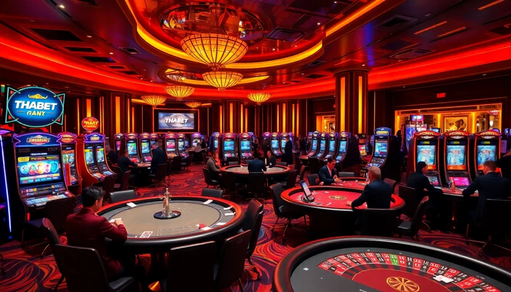 Experience the excitement of THABET gaming with vibrant casino tables and slot machines.