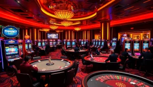 Experience the excitement of THABET gaming with vibrant casino tables and slot machines.