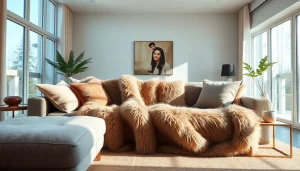 Luxurious nepbont stoffen draped on a sofa, highlighting its texture and elegance.