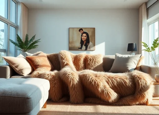 Luxurious nepbont stoffen draped on a sofa, highlighting its texture and elegance.